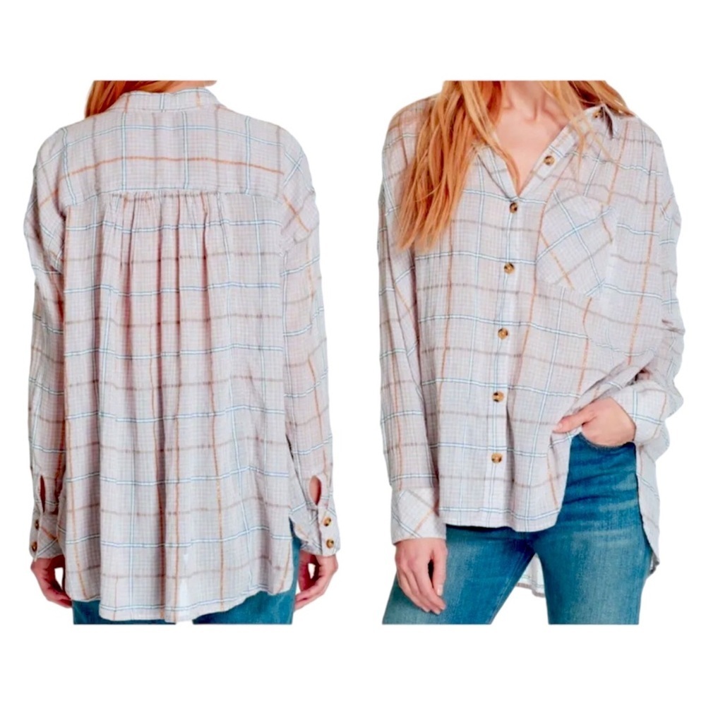 $108 Free People Shimmer Plaid Top XSmall 0 2 Yellowstone Cowgirl Shirt NWT
